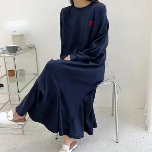 [하프클럽/보리맘]하트 자수 코튼 수유 원피스 긴팔 모유 수유복