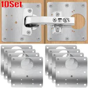 호환  캐비닛 도어 힌지 수리 플레이트 스테인레스 스틸 가구 힌지 고정 플레이트 브래킷 키트장착 나사 포