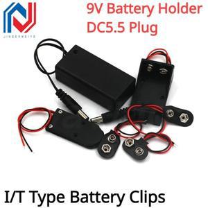 1pcs 9 볼트 박스 팩 전원 토글 검정색 9V  홀더 I/T 유형 클립 ON/OFF 스위치가있는 커넥터 버클 DC5.5 플