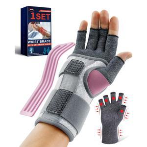 손목 보호대가 있는 FEATOL 압박 염 장갑 여성 지원을 위한 편안한 손가락 없는 터널 손 류마티스 작업 타이핑 오른손 중간