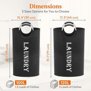 LIFEWIT 100L 2팩 대형 알루미늄 독립형 방수 손잡이가 햄퍼 바구니 블랙 있는 욕실용 세탁 접이식 침실 세탁실 기숙사