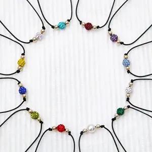 [미니아트]14K 금볼 탄생석 컬러 큐빅볼 포인트 데일리 실 끈 팔찌 우정팔찌