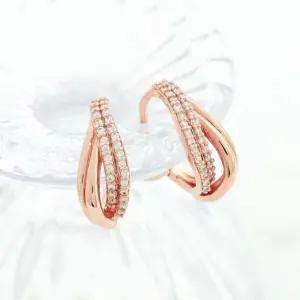 14k골드핀귀걸이 금침 로즈골드 큐빅 웨이브 링 원터치 귀걸이 14K