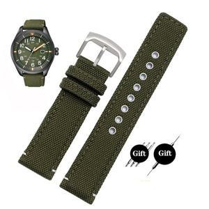 시민 AW5005 Timex 세이코 그린 캐주얼 방수 스포츠 캔버스 시계 스트랩 팔찌에 대한 20mm 나일론 + 가죽