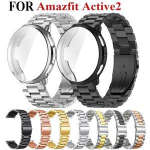Amazfit Active 2 용 스테인레스 스틸 스트랩 + 케이스 Smartwatch Band 스크래치 방지 TPU 화면 보호기 커