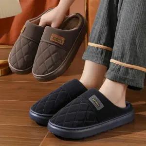 남자 고급 다이아 패턴 털 안감 실내화 거실화 슬리퍼