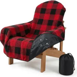 의자 방수 및 리버시블 담요 - 아늑한 셰르파 캠핑 커버 야외 파티오 잔디밭 모닥불 수영장 사무실 또는 비