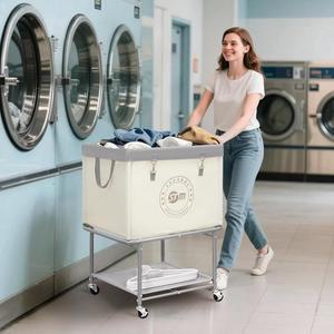 수납 선반이 있는 매니아 프레임 세탁 베이지용 백이 카트 듀티 바구니 금속 캔버스 산업용 기숙사 바퀴가 바구니 헤비 상업용 옷장 침실