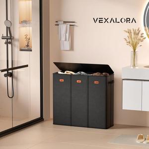 벡살로라 185L 세탁 바구니 블랙 침실 가능한 정리함 가방 분리 바구니 대형 섹션 3개가 뚜껑이 세탁실 기숙사용 있는