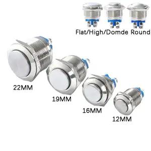 12mm 16mm 19mm 22mm 패널 구멍 금속 푸시 버튼 스위치 전원 플랫/하이/볼 헤드 순간/잠금 나사 핀 NO/NC