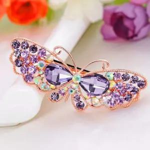 플링 큐빅 헤어핀 나비 포인트 자동 일자 머리핀 퍼플