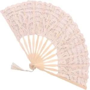 접이식 손 선풍기 여성 레이스 우아한 면 결혼식 신부 샤워 댄스 파티를 위한 대나무 지팡이와 실크 태슬이