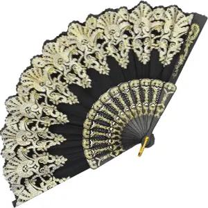 파티 결혼식 교회 춤을 위한 여성용 휴대용 중국식 접이식 선풍기 손 블랙