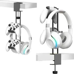 컨트롤러 홀더가 있는 티피텍 헤드폰 스탠드 알루미늄 언더 데스크 클램프 헤드셋 및 - PS5 Xbox 시리즈