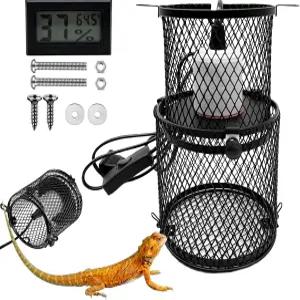 캐서린 리트랙터블 파충류 열 램프 가드 온도계가 있는 방지 메쉬 케이지 보호 그늘막 뱀 도마뱀 거북이를