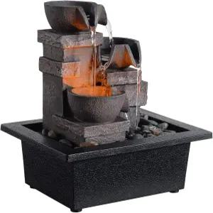 MAOCHI 실내 분수 3단 암석 정원 스타일 물 흐르는 소리 탁상용 자연 강돌 LED 조명 및 자동 급수 펌프