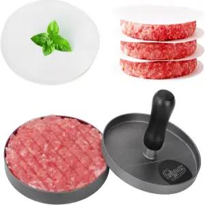 Rsiynax 버거 프레스 패티 메이커 논스틱 알루미늄 햄버거 몰드 주방 그릴 바비큐 캠핑용 100장 포함