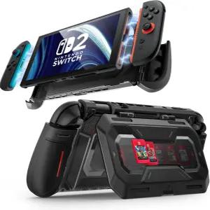 플립 스탠드가 있는 닌텐도 스위치 2 케이스용 뭄바 도킹 가능 타이탄 인체공학적 그립 보호 커버 게임