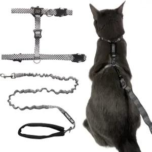 여행용 고양이 하네스 및 번지 목줄 세트 - 소형 중형 대형 위한 2 in 1 조절 가능한 탈출 방지 야외