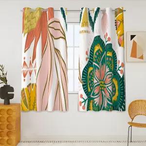 타이롯 보호 플로럴 100 암막 커튼 45인치 길이 2패널 미드 센추리 모던 식물 그로멧 단열실 주방용 다크닝