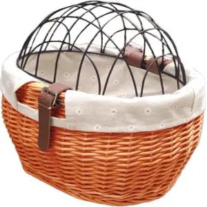 소형견용 위커 자전거 바구니 고양이 애완동물 캐리어 앞 바구니(와이어 메시 커버 포함) (허니 컬러)