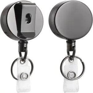 2팩 헤비 듀티 리트랙터블 배지 홀더 릴 이름 카드 열쇠고리용 벨트 클립 키 링이 있는 금속 ID 모든