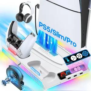 거스커 냉각 스테이션 및 PS5/슬림/프로 스탠드 디지털/디스크 콘솔용 팬 자동 제어 컨트롤러 충전기 9개의