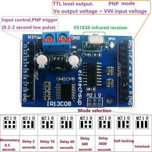 IR 적외선 제어 스위치 모듈  8 채널 지연 자동 잠금 인터락 릴레이 DIY 보드용 DC 5V 12V VS1838
