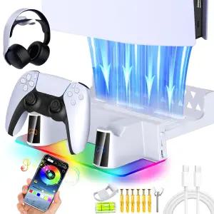 PS5 새로운 프로 및 슬림 콘솔 디스크 디지털 고속 듀얼 컨트롤러 충전기 스틸 월 스탠드 헤드폰 행거를