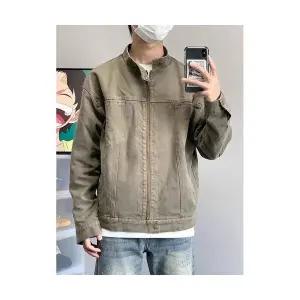 남성 깔끔한 가을 자켓 밀리터리 그린 워싱 재킷 해링턴 쇼트 캔버스 빈티지 하이넥 코트 인기3