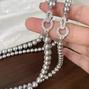 [오너클랜]TBZ 포인트 고리 패션 쉘비즈 지르코니아 목걸이 흑진주