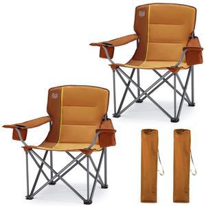 TIMBER RIDGE 오버사이즈 접이식 캠핑 의자, 캠핑, 잔디밭, 피크닉, 오렌지, 2팩 컵 홀더 사이드 포켓으로 550파운드의 헤비 듀티를 지원합니다