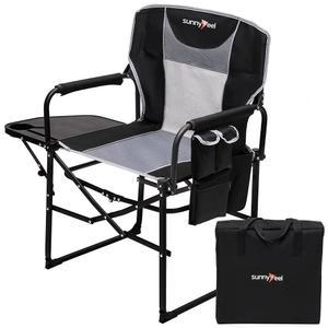 써니필 캠핑 디렉터 의자, 헤비 듀티, 사이드 테이블이 있는 대형 휴대용 접이식 해변용 포켓, 낚시, 여행, 피크닉, 잔디밭, 콘서트 야외 캠프 의자
