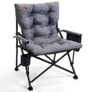 에버 어드밴스드 패딩 오버사이즈 접이식 캠핑 의자, 측면 포켓이 있는 헤비 듀티 잔디 외부용 휴대용 쿼드 최대 500파운드까지 지원, 그레이