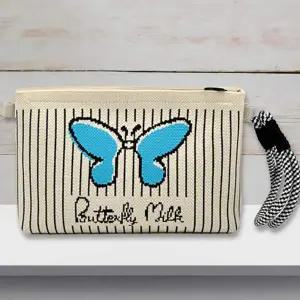 [오너클랜]WL 미니 니트 크로스 백 파우치 가방 아이보리 나비 데일리백