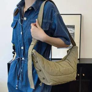 [오너클랜]WL 여성 숄더 나일론 패딩 백 데일리 대학생 가방 카키 대학생숄더백