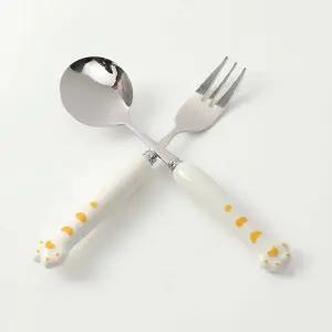 [오너클랜]TBZ 화이트 호랑이발 휴대용 숟가락 포크 세트 육아용품