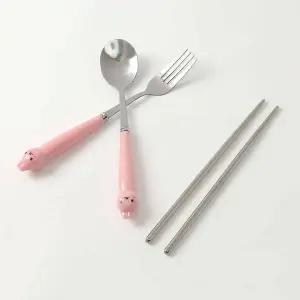 [오너클랜]TBZ 핑크 고양이 손잡이 수저 포크 휴대 케이스세트