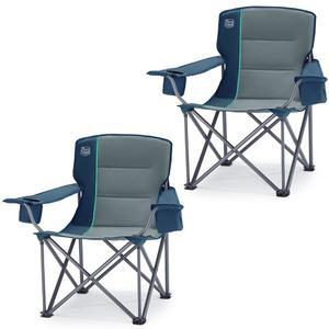 TIMBER RIDGE 오버사이즈 접이식 캠핑 의자, 캠핑, 잔디밭, 피크닉, 2팩(네이비) 컵 홀더 사이드 포켓으로 550파운드의 헤비 듀티를 지원합니다