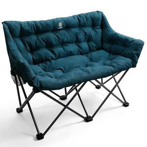 에버 어드밴스드 더블 캠핑 의자, 측면 포켓 휴대용 소파가 있는 패딩 접이식 러브 시트, 쿠션이 2인용 헤비 듀티 야외 600파운드 지지, 그린