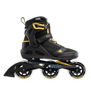롤러블레이드 매크로블레이드 100 3WD 남성 성인 피트니스 인라인 스케이트, 블랙 및 사프란 옐로우, 퍼포먼스 스케이트