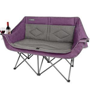 오버사이즈 더블 캠핑 의자-헤비 듀티 2인용 접이식 사랑스러운 소파, 낚시, 스포츠, 파티오를 위한 패딩 시트가 있는 휴대용 야외 잔디 의자, 500파운드(LBS), 퍼플 지원