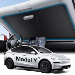 위구 테슬라 신모델 Y 액세서리 윈드실드 선쉐이드 [OEM 디자인, 100% 햇빛 차단] 접이식 단열 및 수납 가방, 모델 2020~2026(주니퍼)용, 실버 코팅