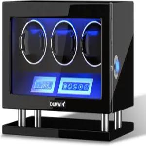 3/4/6/8/9/12 자동 시계용 DUKWIN 와인더 LCD 터치스크린이 장착된 지문 잠금 블루 LED 조명 리모컨 범용