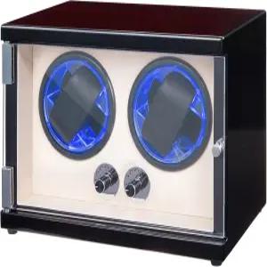 자동 시계용 고치픽스 더블 워치 와인더 4회전 모드 및 정지 기능이 있는 조용한 일본 모터 블루 LED 조명