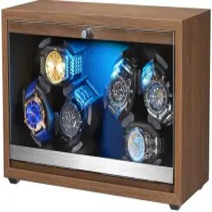 LED 및 슈퍼 콰이어트 모터 4 회전 모드가 장착된 글로쿠카 시계 윈더 6 USB 케이블이 나무 보관 케이스