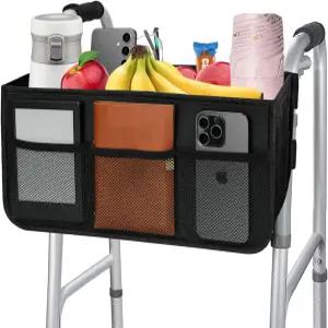 컵 홀더와 수납 포켓이 있는 도르시 워커 바구니 접이식 백 노인용 대용량 정리함 롤레이터 적합하지 않음