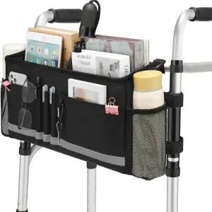 EXLIFBAG 워커 바구니 컵 홀더가 있는 접이식 가방 시니어용 액세서리 블랙