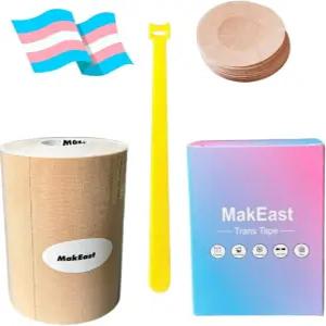 유두 커버가 있는 초광범위 가슴 바인딩 테이프 라텍스 프리 FTM 바인더용 MakEast 트랜스