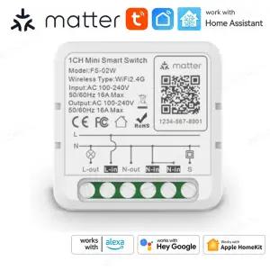 Matter WiFi 스마트 스위치 16A 스마트 홈 조명 스위치 릴레이 모듈 음성 제어 알렉사 구글 홈킷 투야 스마